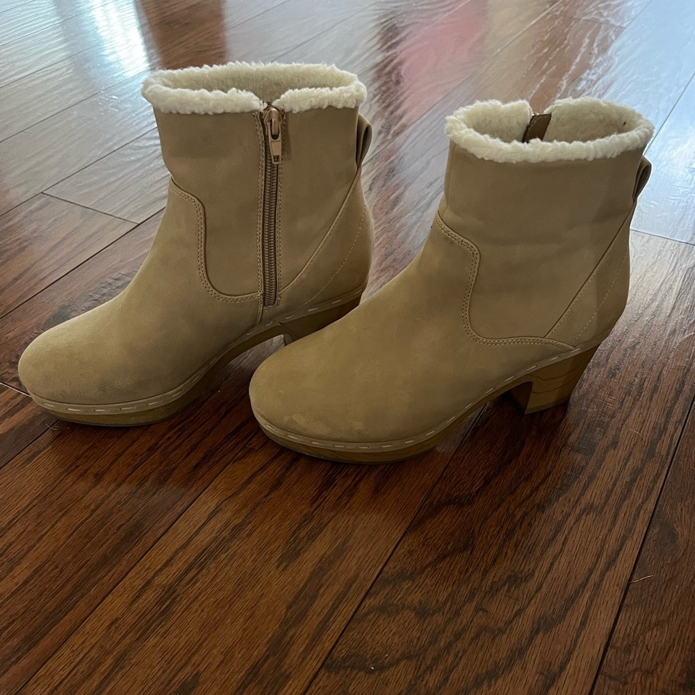 Style & Co Tan Booties with Wood Platform-Used